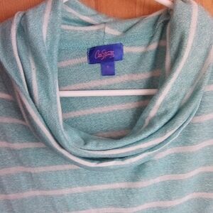 City Streets Aqua and White Striped Long Sleeve Tee